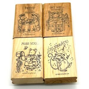 Stampin' Up! Mice Messages Rubber Stamps Get Well Friend Celebrate Miss You 1999